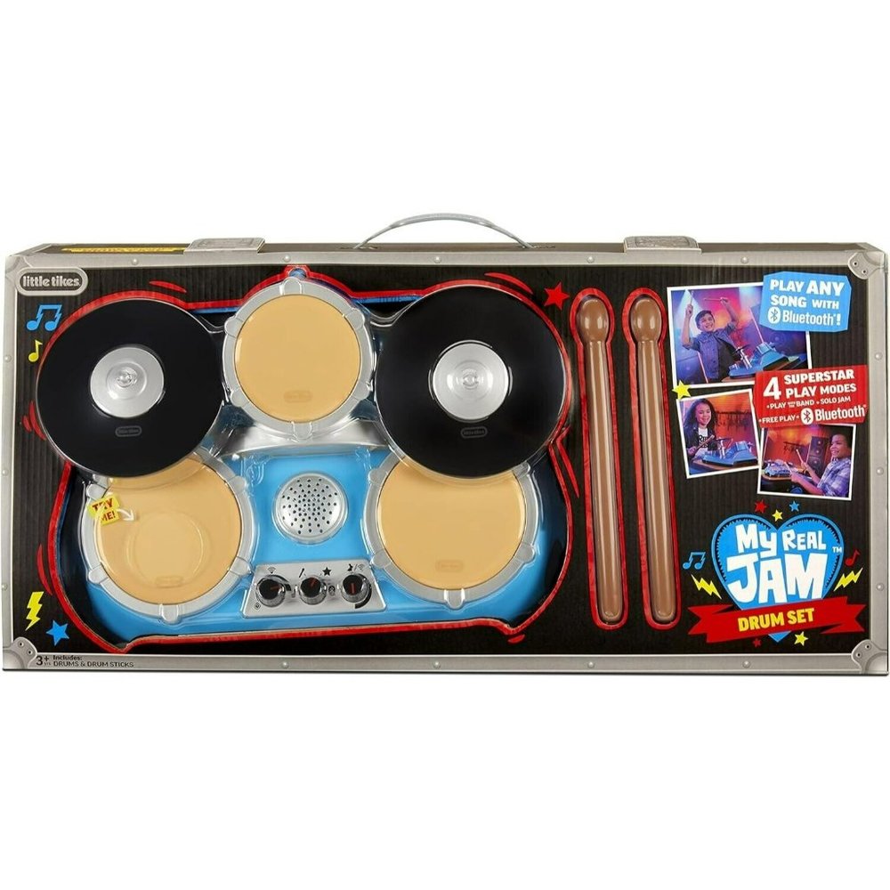 Little Tikes My Real Jam Drum Set With Bluetooth Toy Drums With Drumsticks And C